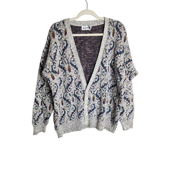 Vintage men's 3D knit button front cardigan sz XL grandpacore Academic preppy - Picture 1 of 7